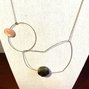 Abstract Faceted Bead Shapes Chain Necklace Goldtone Vermeil Marked 925